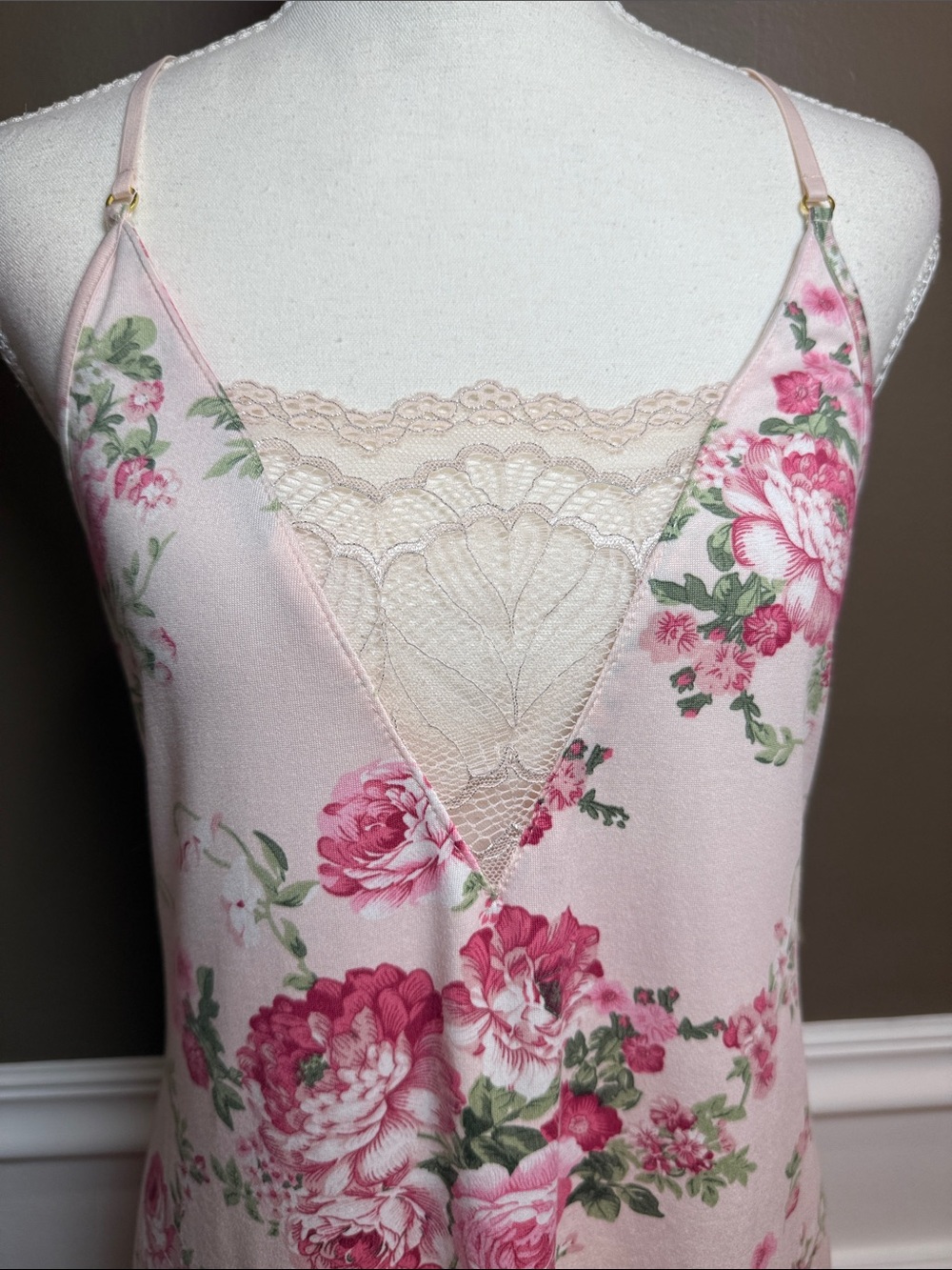 Flora Nikrooz Pink Floral Lace Trim Slip Chemise Nightgown‎ Dress NWT M - Picture 5 of 9